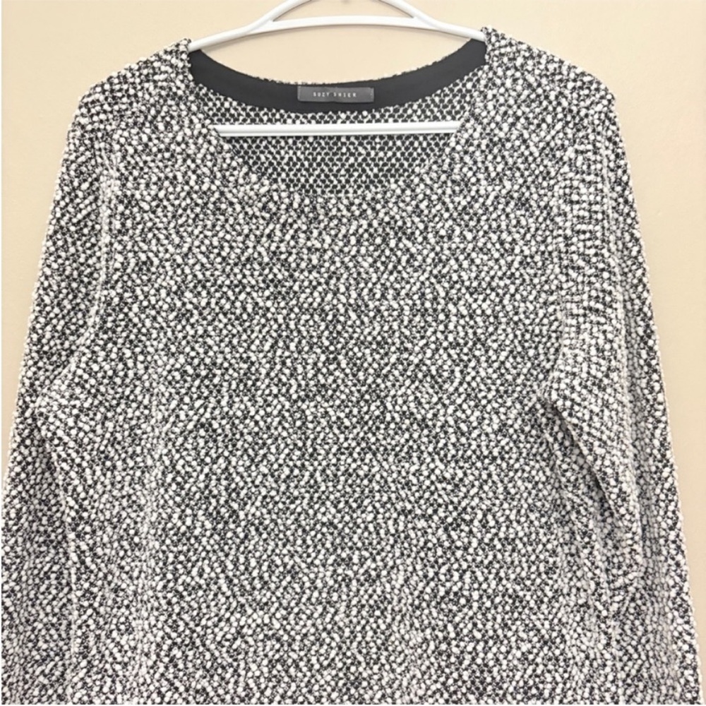 Suzy Black & White Popcorn Knit Sweater Asymmetrical Blouse Trim – Size XL EUC - Picture 4 of 14